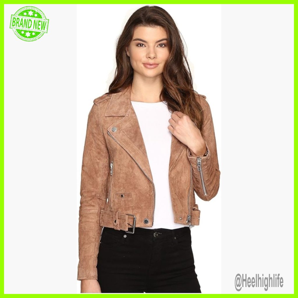 Suede Moto Jacket, Cropped Fitted Leather, Long Sleeve Aviator Style